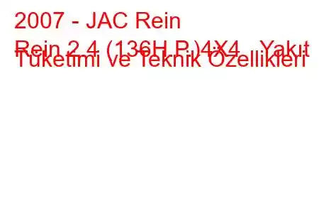 2007 - JAC Rein
Rein 2.4 (136H.P.)4X4 Yakıt Tüketimi ve Teknik Özellikleri