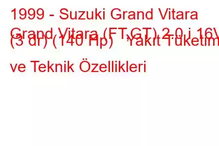 1999 - Suzuki Grand Vitara
Grand Vitara (FT,GT) 2.0 i 16V (3 dr) (140 Hp) Yakıt Tüketimi ve Teknik Özellikleri