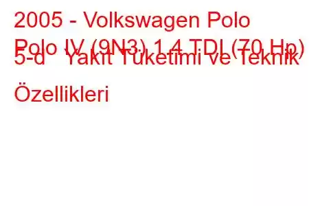 2005 - Volkswagen Polo
Polo IV (9N3) 1.4 TDI (70 Hp) 5-d Yakıt Tüketimi ve Teknik Özellikleri