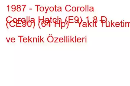 1987 - Toyota Corolla
Corolla Hatch (E9) 1.8 D (CE90) (64 Hp) Yakıt Tüketimi ve Teknik Özellikleri