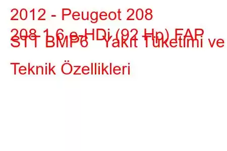 2012 - Peugeot 208
208 1.6 e-HDi (92 Hp) FAP STT BMP6 Yakıt Tüketimi ve Teknik Özellikleri