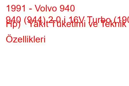 1991 - Volvo 940
940 (944) 2.0 i 16V Turbo (190 Hp) Yakıt Tüketimi ve Teknik Özellikleri