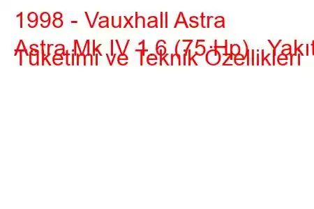 1998 - Vauxhall Astra
Astra Mk IV 1.6 (75 Hp) Yakıt Tüketimi ve Teknik Özellikleri