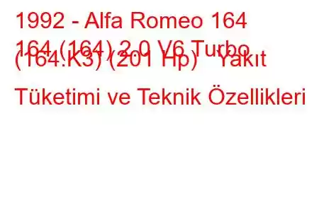 1992 - Alfa Romeo 164
164 (164) 2.0 V6 Turbo (164.K3) (201 Hp) Yakıt Tüketimi ve Teknik Özellikleri