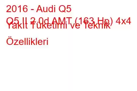 2016 - Audi Q5
Q5 II 2.0d AMT (163 Hp) 4x4 Yakıt Tüketimi ve Teknik Özellikleri