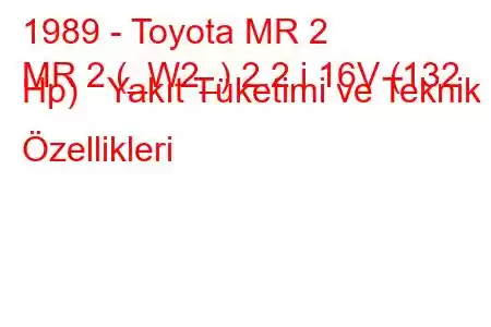 1989 - Toyota MR 2
MR 2 (_W2_) 2.2 i 16V (132 Hp) Yakıt Tüketimi ve Teknik Özellikleri