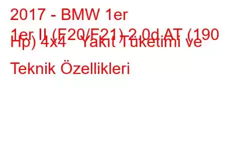 2017 - BMW 1er
1er II (F20/F21) 2.0d AT (190 Hp) 4x4 Yakıt Tüketimi ve Teknik Özellikleri