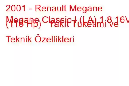 2001 - Renault Megane
Megane Classic I (LA) 1.8 16V (116 Hp) Yakıt Tüketimi ve Teknik Özellikleri