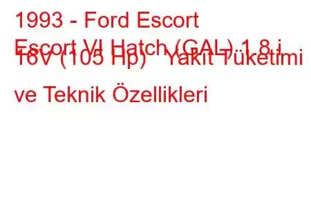 1993 - Ford Escort
Escort VI Hatch (GAL) 1.8 i 16V (105 Hp) Yakıt Tüketimi ve Teknik Özellikleri