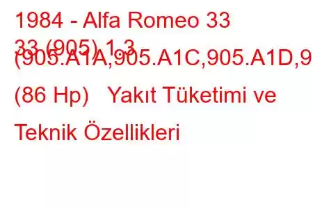 1984 - Alfa Romeo 33
33 (905) 1.3 (905.A1A,905.A1C,905.A1D,9 (86 Hp) Yakıt Tüketimi ve Teknik Özellikleri