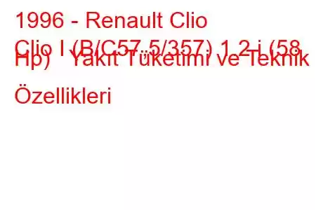 1996 - Renault Clio
Clio I (B/C57,5/357) 1.2 i (58 Hp) Yakıt Tüketimi ve Teknik Özellikleri