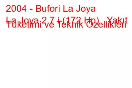 2004 - Bufori La Joya
La Joya 2.7 i (172 Hp) Yakıt Tüketimi ve Teknik Özellikleri