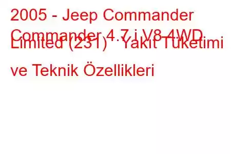 2005 - Jeep Commander
Commander 4.7 i V8 4WD Limited (231) Yakıt Tüketimi ve Teknik Özellikleri