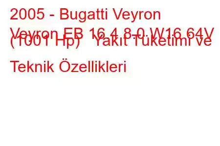 2005 - Bugatti Veyron
Veyron EB 16.4 8.0 W16 64V (1001 Hp) Yakıt Tüketimi ve Teknik Özellikleri