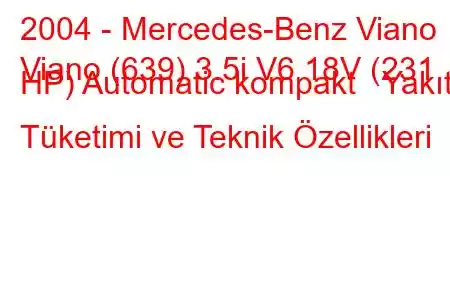 2004 - Mercedes-Benz Viano
Viano (639) 3.5i V6 18V (231 HP) Automatic kompakt Yakıt Tüketimi ve Teknik Özellikleri