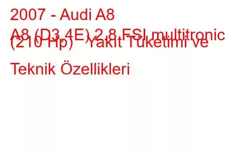 2007 - Audi A8
A8 (D3,4E) 2.8 FSI multitronic (210 Hp) Yakıt Tüketimi ve Teknik Özellikleri