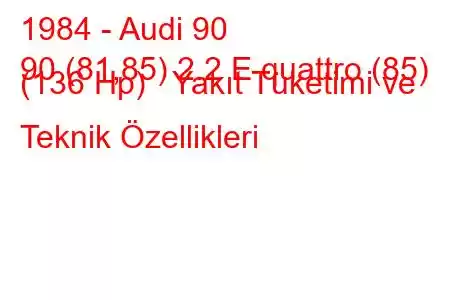 1984 - Audi 90
90 (81,85) 2.2 E quattro (85) (136 Hp) Yakıt Tüketimi ve Teknik Özellikleri