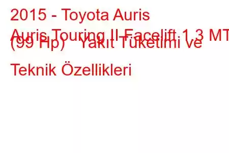 2015 - Toyota Auris
Auris Touring II Facelift 1.3 MT (99 Hp) Yakıt Tüketimi ve Teknik Özellikleri