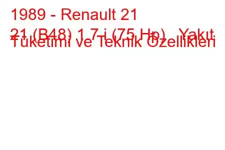 1989 - Renault 21
21 (B48) 1.7 i (75 Hp) Yakıt Tüketimi ve Teknik Özellikleri