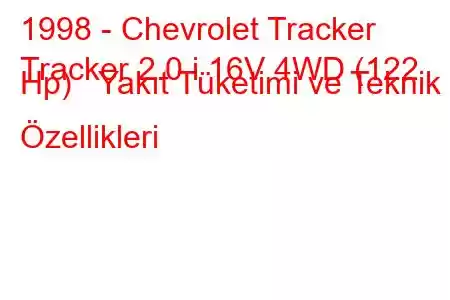 1998 - Chevrolet Tracker
Tracker 2.0 i 16V 4WD (122 Hp) Yakıt Tüketimi ve Teknik Özellikleri