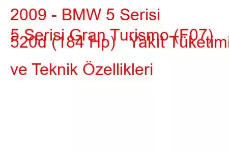 2009 - BMW 5 Serisi
5 Serisi Gran Turismo (F07) 520d (184 Hp) Yakıt Tüketimi ve Teknik Özellikleri