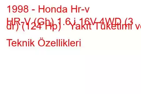 1998 - Honda Hr-v
HR-V (Gh) 1.6 i 16V 4WD (3 dr) (124 Hp) Yakıt Tüketimi ve Teknik Özellikleri