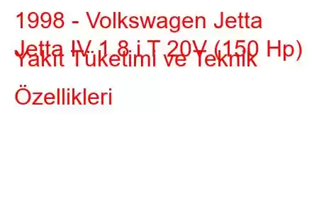 1998 - Volkswagen Jetta
Jetta IV 1.8 i T 20V (150 Hp) Yakıt Tüketimi ve Teknik Özellikleri