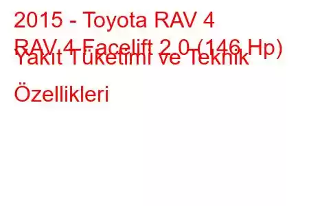 2015 - Toyota RAV 4
RAV 4 Facelift 2.0 (146 Hp) Yakıt Tüketimi ve Teknik Özellikleri