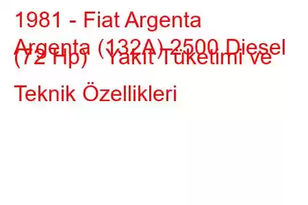 1981 - Fiat Argenta
Argenta (132A) 2500 Diesel (72 Hp) Yakıt Tüketimi ve Teknik Özellikleri