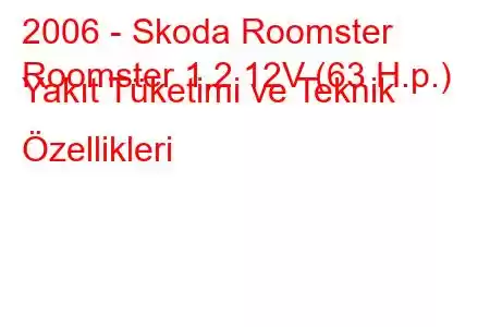 2006 - Skoda Roomster
Roomster 1,2 12V (63 H.p.) Yakıt Tüketimi ve Teknik Özellikleri