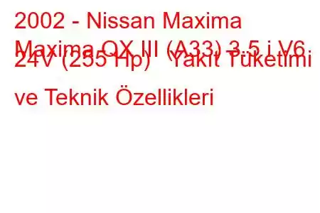 2002 - Nissan Maxima
Maxima QX III (A33) 3.5 i V6 24V (255 Hp) Yakıt Tüketimi ve Teknik Özellikleri