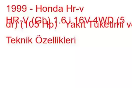 1999 - Honda Hr-v
HR-V (Gh) 1.6 i 16V 4WD (5 dr) (105 Hp) Yakıt Tüketimi ve Teknik Özellikleri