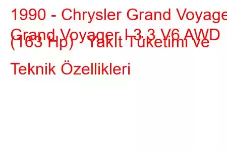 1990 - Chrysler Grand Voyager
Grand Voyager I 3.3 V6 AWD (163 Hp) Yakıt Tüketimi ve Teknik Özellikleri