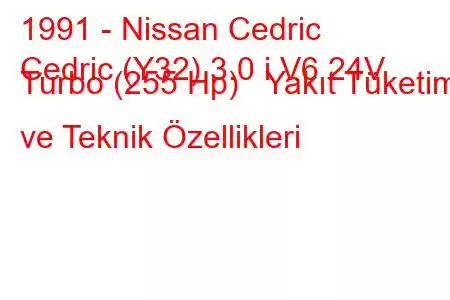 1991 - Nissan Cedric
Cedric (Y32) 3.0 i V6 24V Turbo (255 Hp) Yakıt Tüketimi ve Teknik Özellikleri