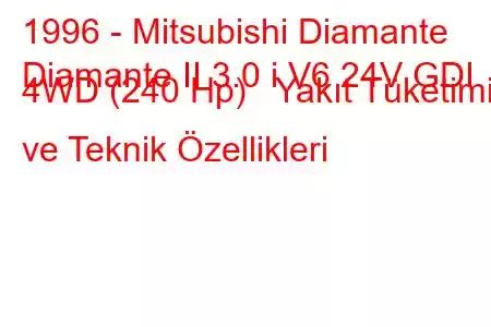 1996 - Mitsubishi Diamante
Diamante II 3.0 i V6 24V GDI 4WD (240 Hp) Yakıt Tüketimi ve Teknik Özellikleri