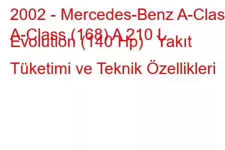 2002 - Mercedes-Benz A-Class
A-Class (168) A 210 L Evolution (140 Hp) Yakıt Tüketimi ve Teknik Özellikleri