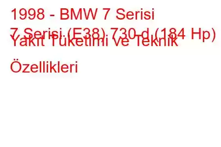 1998 - BMW 7 Serisi
7 Serisi (E38) 730 d (184 Hp) Yakıt Tüketimi ve Teknik Özellikleri