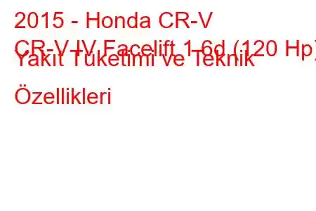 2015 - Honda CR-V
CR-V IV Facelift 1.6d (120 Hp) Yakıt Tüketimi ve Teknik Özellikleri