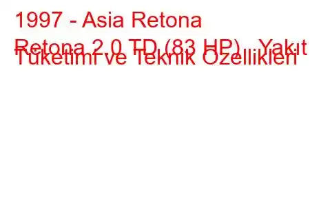 1997 - Asia Retona
Retona 2.0 TD (83 HP) Yakıt Tüketimi ve Teknik Özellikleri