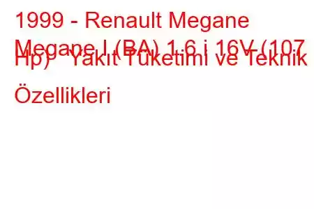 1999 - Renault Megane
Megane I (BA) 1.6 i 16V (107 Hp) Yakıt Tüketimi ve Teknik Özellikleri