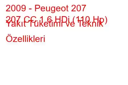 2009 - Peugeot 207
207 CC 1.6 HDi (110 Hp) Yakıt Tüketimi ve Teknik Özellikleri