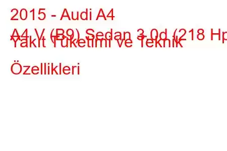 2015 - Audi A4
A4 V (B9) Sedan 3.0d (218 Hp) Yakıt Tüketimi ve Teknik Özellikleri