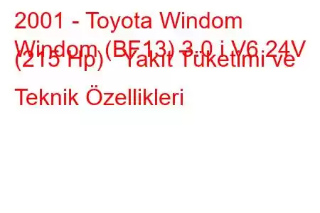 2001 - Toyota Windom
Windom (BF13) 3.0 i V6 24V (215 Hp) Yakıt Tüketimi ve Teknik Özellikleri