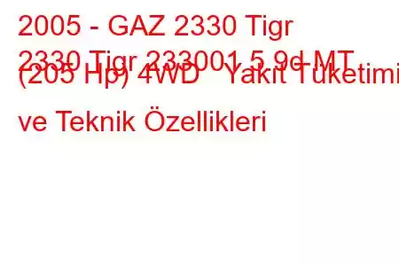 2005 - GAZ 2330 Tigr
2330 Tigr 233001 5.9d MT (205 Hp) 4WD Yakıt Tüketimi ve Teknik Özellikleri