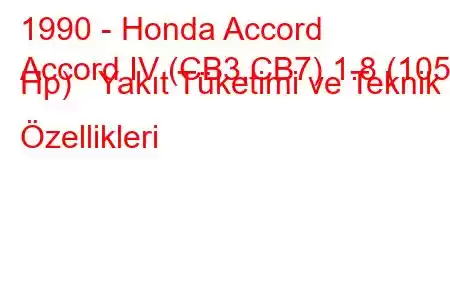 1990 - Honda Accord
Accord IV (CB3,CB7) 1.8 (105 Hp) Yakıt Tüketimi ve Teknik Özellikleri