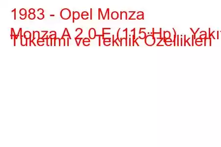 1983 - Opel Monza
Monza A 2.0 E (115 Hp) Yakıt Tüketimi ve Teknik Özellikleri