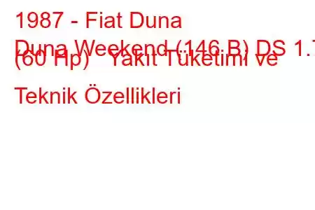 1987 - Fiat Duna
Duna Weekend (146 B) DS 1.7 (60 Hp) Yakıt Tüketimi ve Teknik Özellikleri