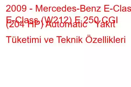 2009 - Mercedes-Benz E-Class
E-Class (W212) E 250 CGI (204 HP) Automatic Yakıt Tüketimi ve Teknik Özellikleri