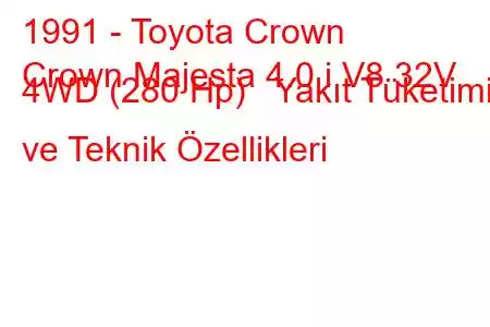 1991 - Toyota Crown
Crown Majesta 4.0 i V8 32V 4WD (280 Hp) Yakıt Tüketimi ve Teknik Özellikleri