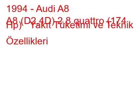 1994 - Audi A8
A8 (D2,4D) 2.8 quattro (174 Hp) Yakıt Tüketimi ve Teknik Özellikleri